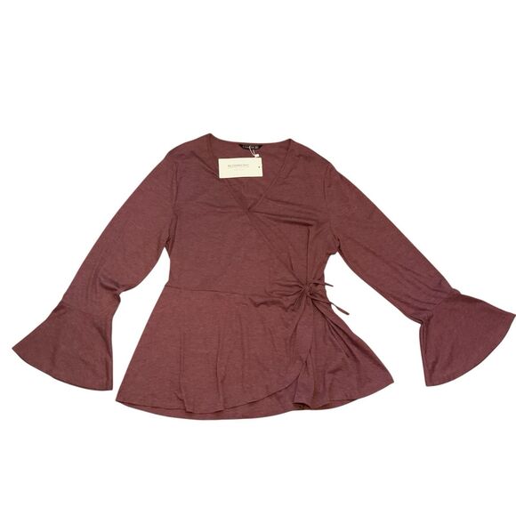 Bloomchic Surplice Neck Tie Side Asymmetrical Hem Shirt Flutter Sleeve Size 18 - Picture 11 of 11